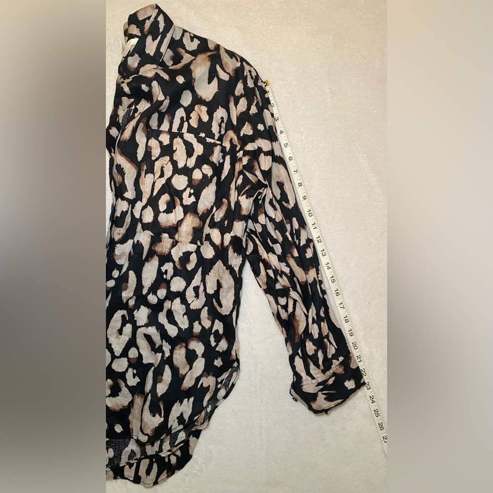 H&M 100% Linen Leopard Animal Print Button Up Shirt S - Picture 5 of 9